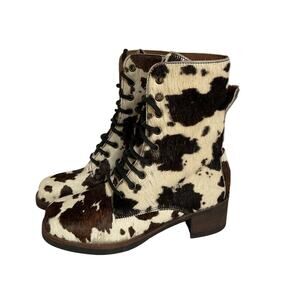 Voglia Matta Cowhide Haircalf Boots Size 37 Made in Italy Lace Up Ankle Boots